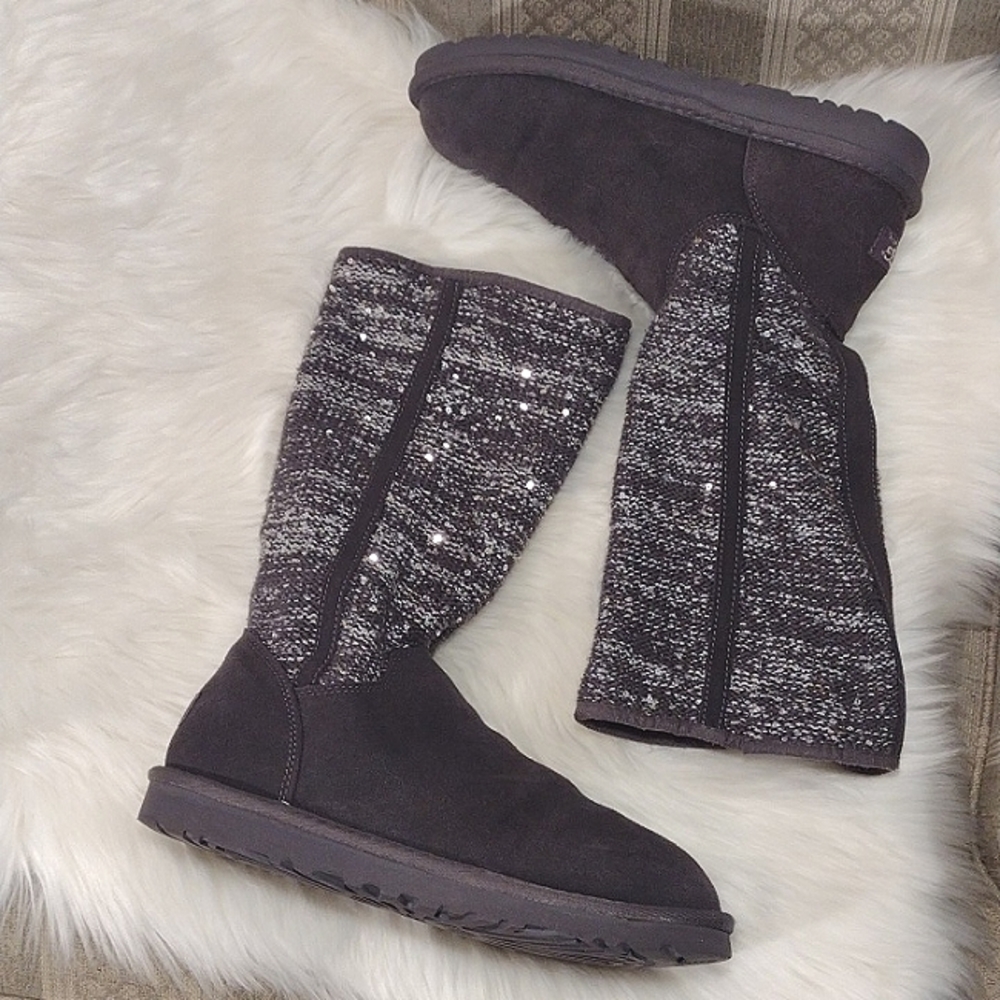 Ugg Sequin Gray Sweater Boots - image 6